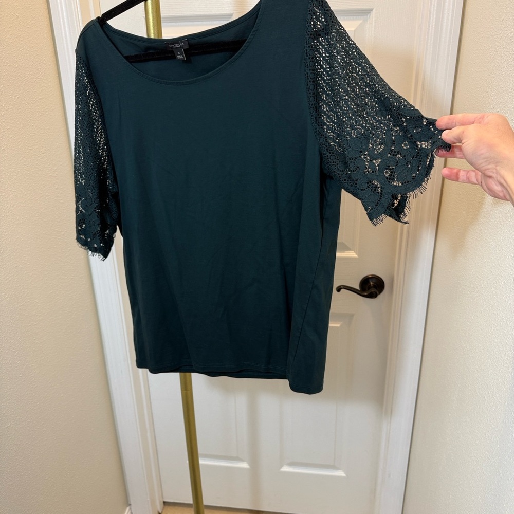 Ann Taylor Factory Deep Green Lace Sleeve Top